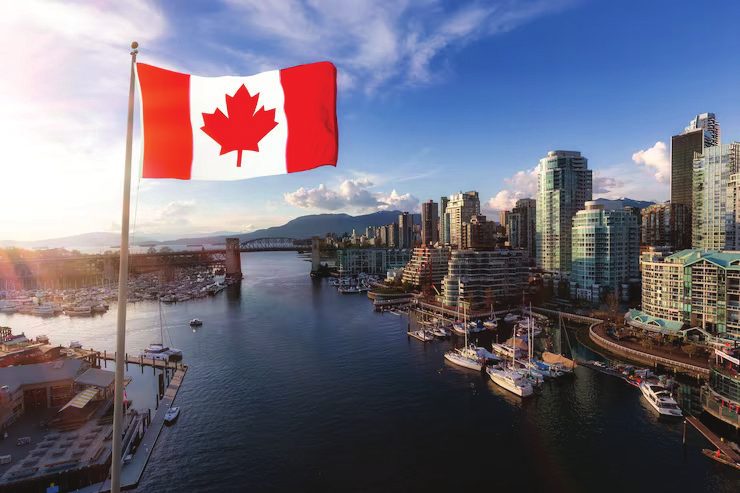 Canadian flag over Vancouver harbour
